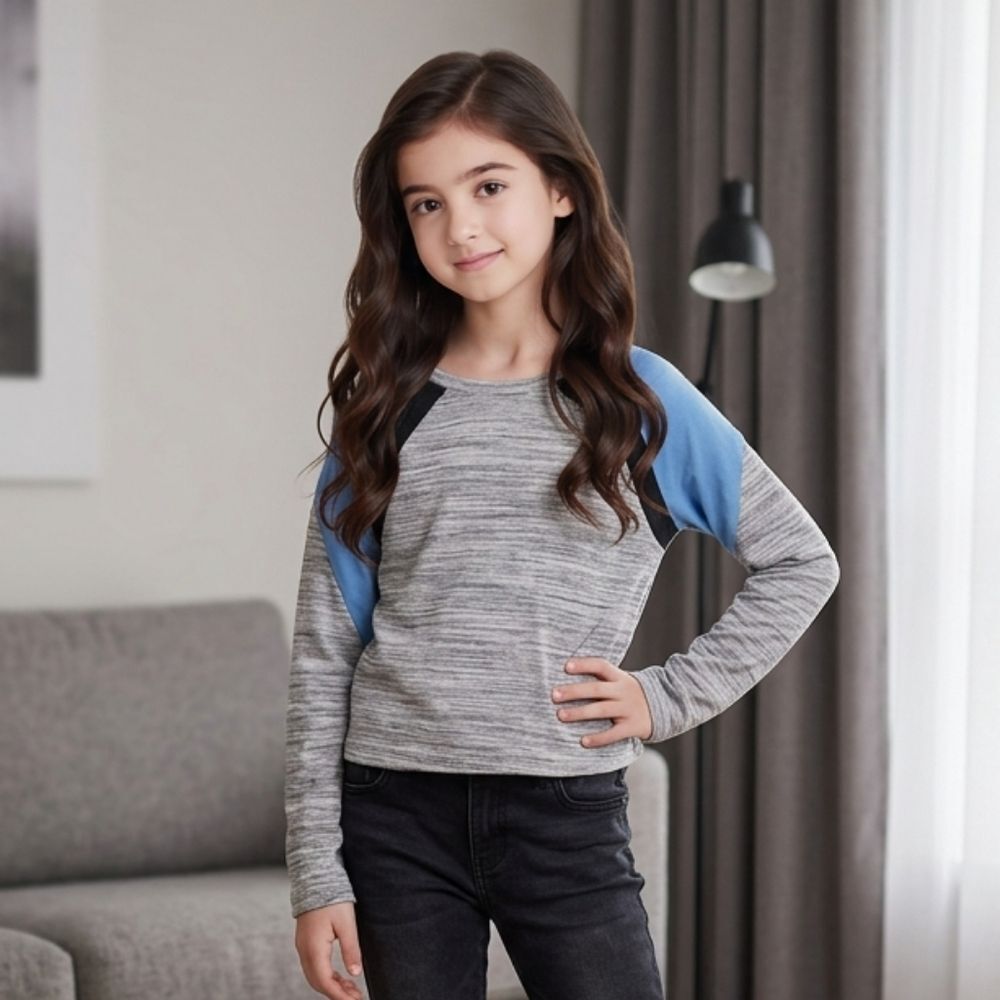Zella Girls 8/10 Active Top Gray Blue Mesh Colorblock Long Sleeve Athleisure